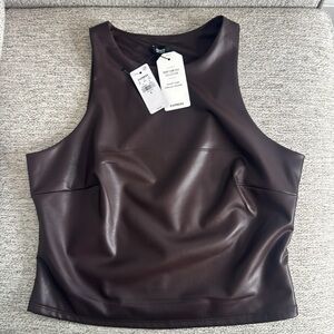 Express body contour faux leather high neck tank